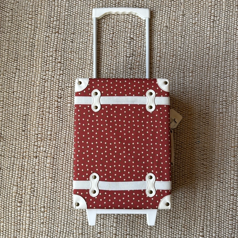 Olli Ella Red Polka Dot Rolling Carry Bag with White Trim